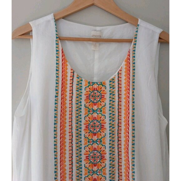 Chico's Embroidered Midi Dress Size 3 XL 16 White Sleeveless Gauzy Beach Coastal - Picture 2 of 10
